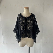 Cargar imagen en el visor de la galería, Cotton Lace Mix Poncho Cape Cardigan &amp; Back Ribbon P/O BL &amp; Wrap SK
