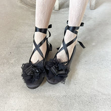 将图片加载到图库查看器，pleats tape mix lace frill ballet shoes
