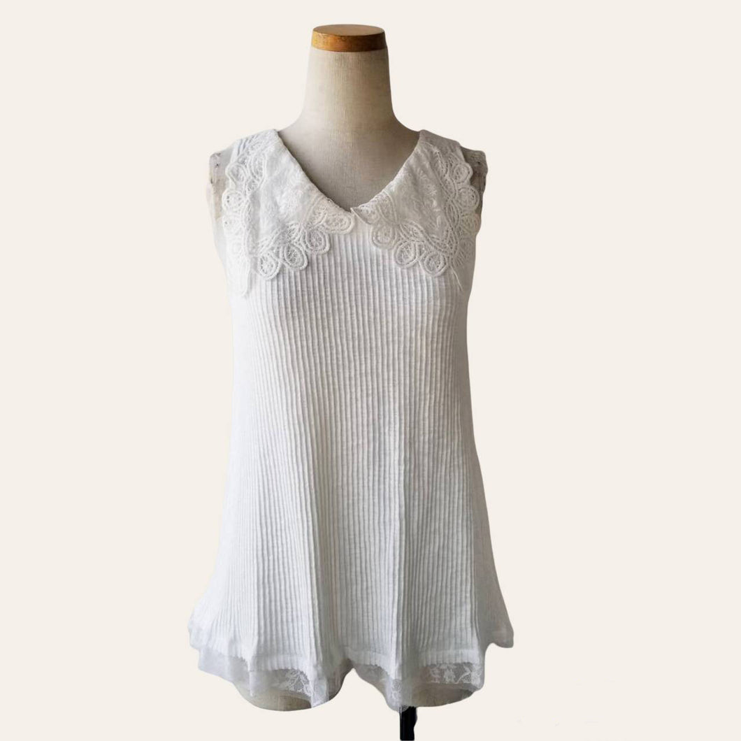 Tulle collar lace tank top pull over