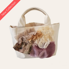 Load image into Gallery viewer, Floral JQ &amp; fur mix canvas tote bag
